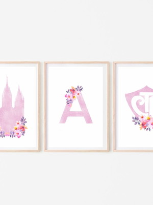 Trio quadro templo/ctr/letra inicial (arte digital) rosa
