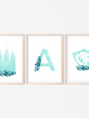 Trio quadro templo/ctr/letra inicial (arte digital) verde