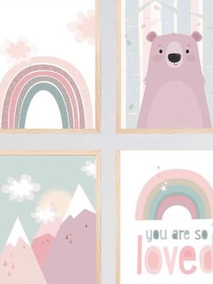 Kit 4 quadros a3- 33x43 infantil decorativo quarto menina