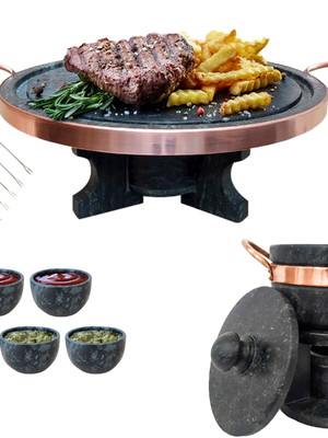 Fondue 37 pedra sabão + fondue 800ml + 6 garfos + 5 tigelas.