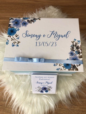 Caixa convite padrinhos e pais azul serenity kit com 8 caixa