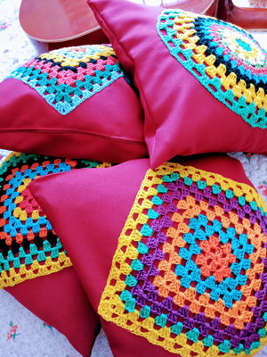 Kit 4 capas p almofada crochê retrô