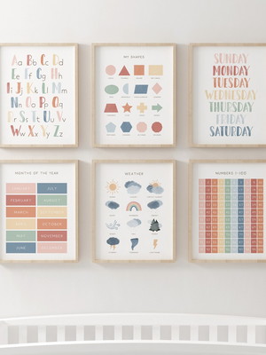 Kit 6 quadros decoração educação infantil hora de aprender