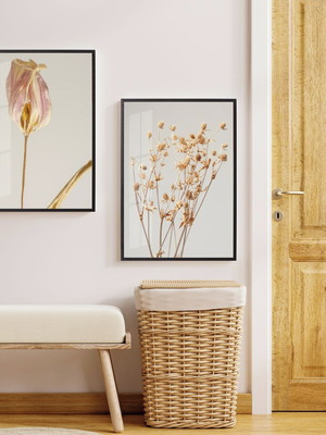 Quadro decorativo folhagem flores moderno com vidro