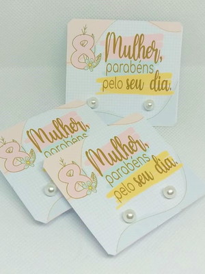 Tag com brinco de pérola dia das mulheres- kit 25 unidades