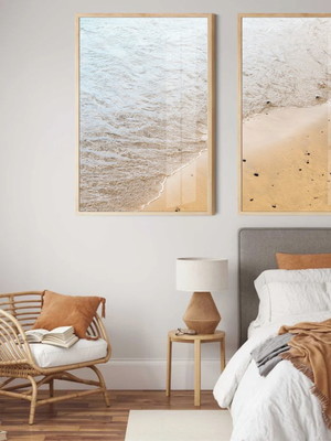 Kit 2 quadros decorativos mar praia para sala moldura vidro