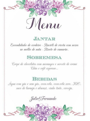 Cardápio menu digital / casamento festa noivado aniversário