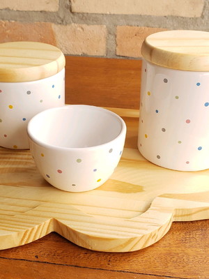 Kit higiene bebe madeira poa cinza bandeja mdf