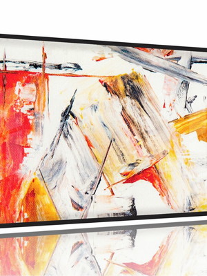 Quadro decorativo abstrato amarelo vermelho 130x60 moldura p