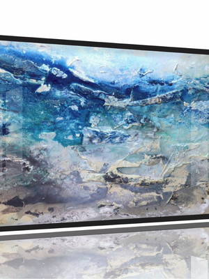Quadro decorativo abstrato azul sala quarto 130x60 moldura p