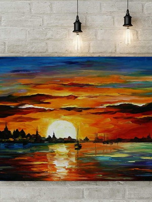 Quadro decorativo por do sol paisagem tela tecido canvas