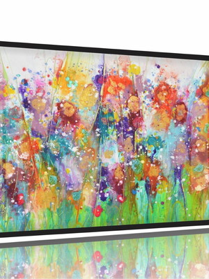 Quadro decorativo colorido flores abstrato 130x60 moldura p