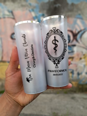 Copos long drink com borda prata - formatura