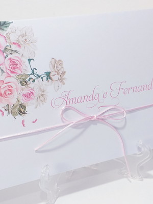 Convite de casamento floral rosa - c/50 unidades