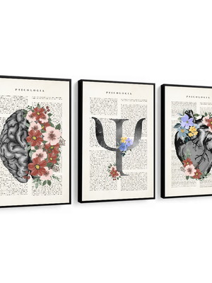 3 quadros decoração cérebro medicina psicologia moldura