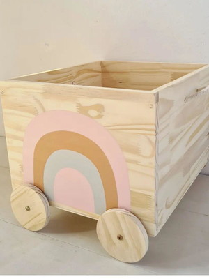 Caixote carrinho organizador de brinquedos arco-iris
