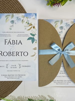 Convite de casamento azul kraft