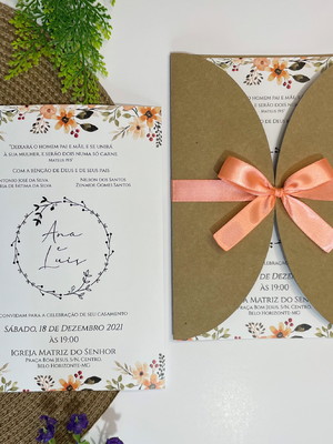 Convite de casamento coral kraft