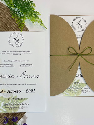Convite de casamento verde kraft