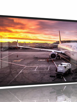 Quadro paisagem avião boeing 737 escritório 130x60 moldura p