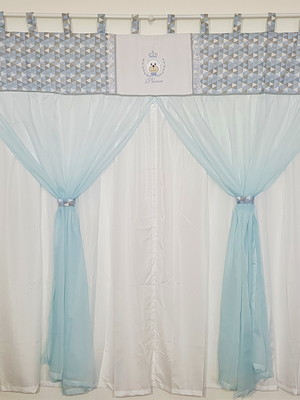 Cortina com bandô urso príncipe azul bebê/cinza 200mx170m