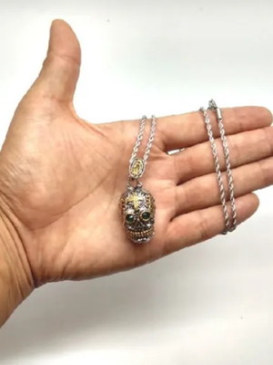 Colar caveira mexicana em aço inox
