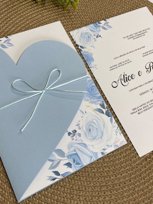 Convite de casamento coração azul serenity