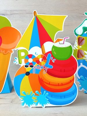 Pool party -display de mesa decoração kit c/ 3