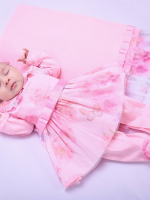 Saída de maternidade menina rosa voal floral - pandora kids