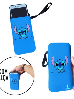 Case para celular stitch azul feliz sorriso