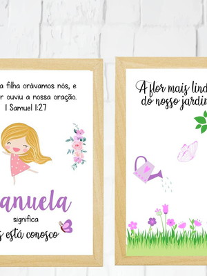 Quadros infantil menina jardim flores e nome a3