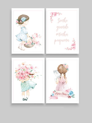 Quadros decorativos menina frase aquarela