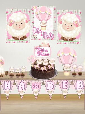 Kit festa em casa - chá de bebê ovelhinha rosa kit 1