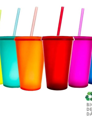 20 eco copos 550ml com tampa e canudo - copo eco