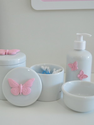 Kit higiene porcelana bebê borboletas meninas decoração k016