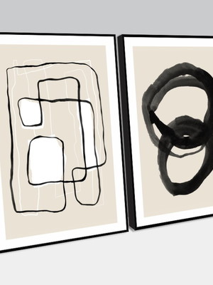 Composição de quadros abstrata com traços negros