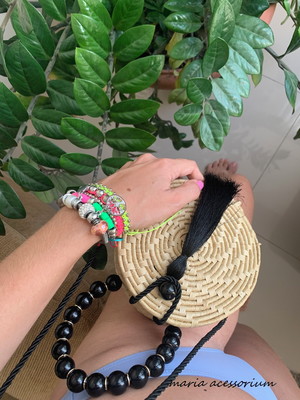 Bolsa de palha redonda com tassel e alça de mão frete grátis