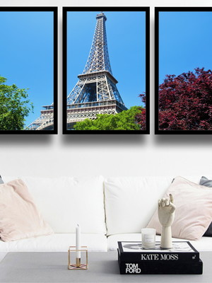 Kit 3 quadros decorativos torre eiffel paris com molduras
