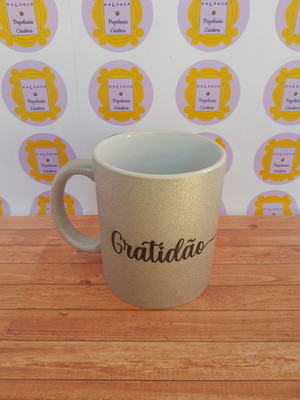 Caneca porcelana prata gliter personalizada