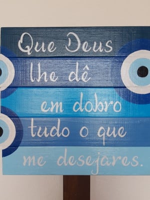 Placa decorativa para jardim olho grego - que deus lhe dê...