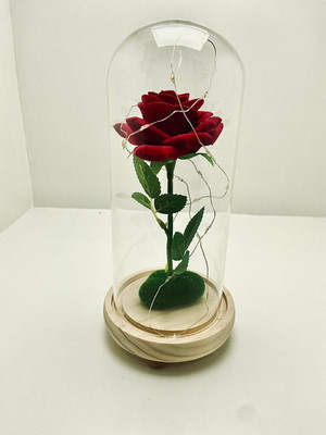 Luminária led rosa com cúpula de vidro a bela e a fera 27cm