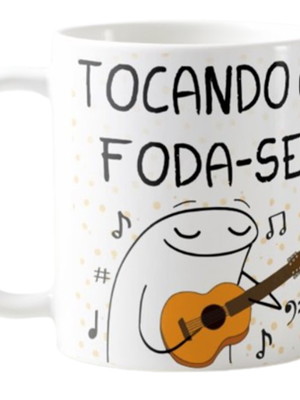 Caneca flork meme tocando o foda-se