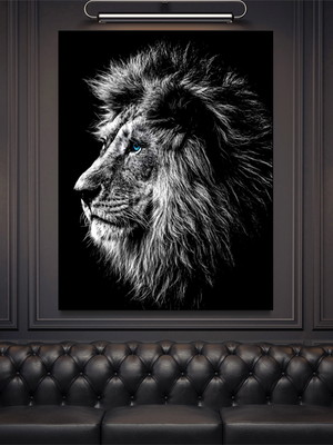 Quadro decorativo leão preto e branco