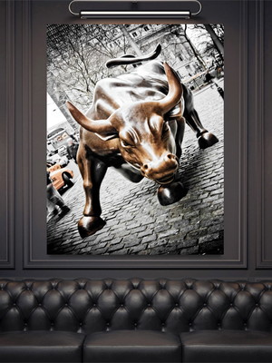 Quadro decorativo touro wall street 70x1,00 metro