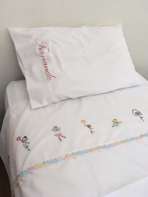 Lençol e fronha infantil bordado (solteiro)