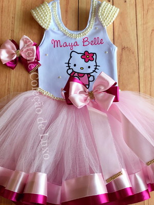 Conjunto tutu da hello kitty de pérolas tutu luxo