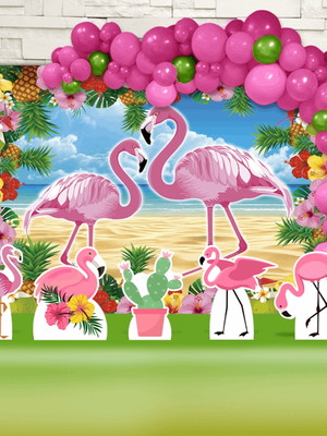 Kit festa ouro painel + display + fita flamingo