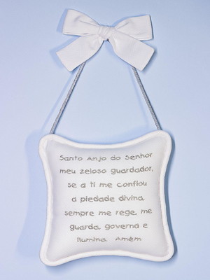 Almofadinha santo anjo para pendurar branca