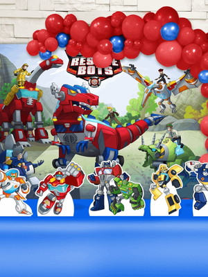 Kit festa ouro painel +display+fita transformers rescue bots