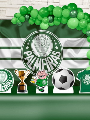 Kit festa ouro painel + display + fita balão time pal.meiras